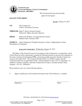 This document has been electronically  approved and signed.  BALLOT VOTE SHEET  January 18, 2017