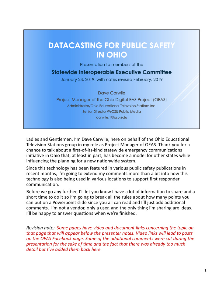 datacasting for public safety datacasting for public