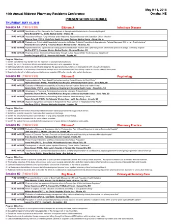 May 9-11, 2018  Omaha, NE  44th Annual Midwest Pharmacy Residents Conference  PRESENTATION SCHEDULE