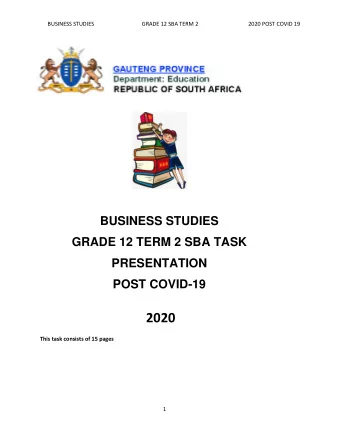 2020  This task consists of 15 pages  1  BUSINESS STUDIES  GRADE 12 SBA TERM 2  2020 POST COVID 19