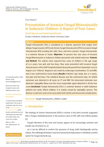 Presentation of Invasive Fungal Rhinosinusitis  in Sudanese Children: A Report of Four Cases