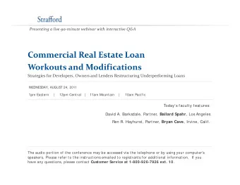 Commercial Real Estate Loan Commercial Real Estate Loan Workouts and Modifications Strategies for
