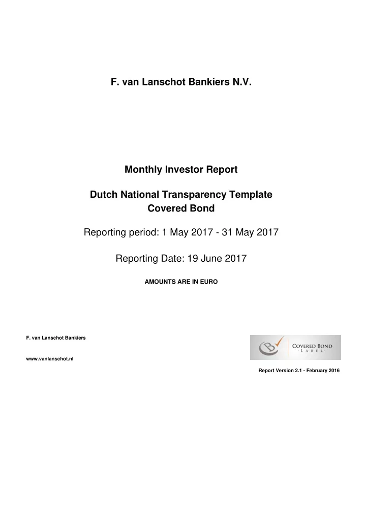 f van lanschot bankiers n v monthly investor report dutch