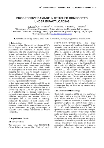 PROGRESSIVE DAMAGE IN STITCHED COMPOSITES  UNDER IMPACT LOADING K.T. Tan 1 *, N. Watanabe 1 , A.