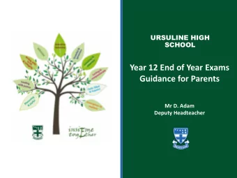 Guidance for Parents  Mr D. Adam  Deputy Headteacher  Welcome  In summary  Welcome to the Y12