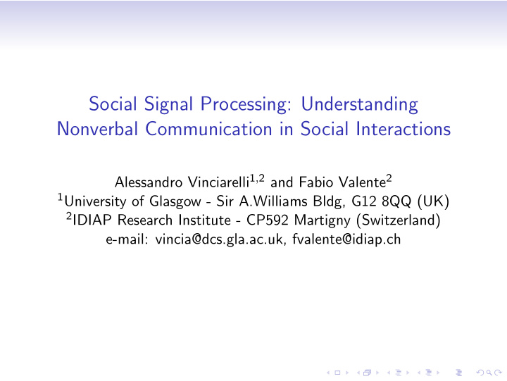 social signal processing understanding nonverbal