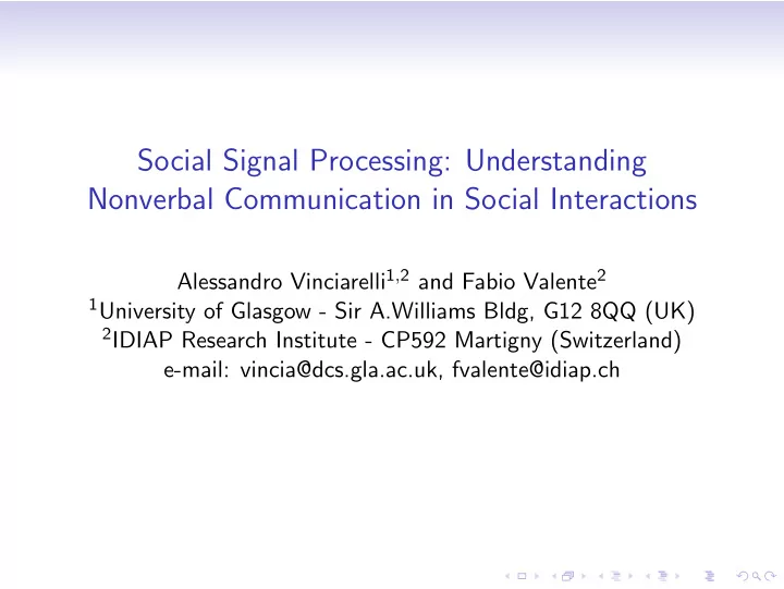 social signal processing understanding nonverbal