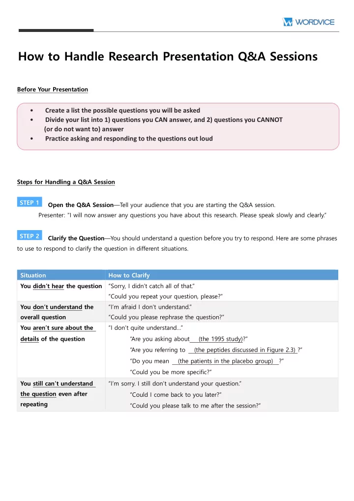 how to handle research presentation q a sessions