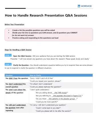How to Handle Research Presentation Q&amp;A Sessions  Before Your Presentation  Create a list