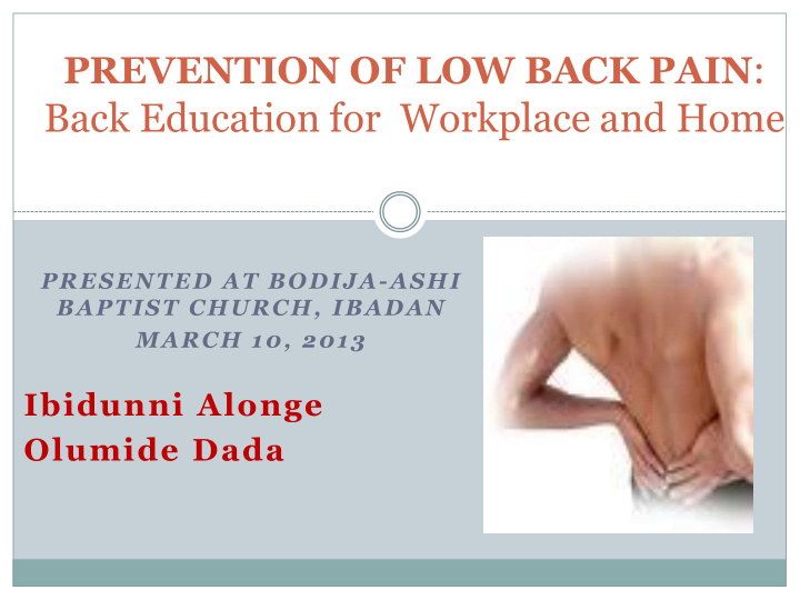 prevention of low back pain back education for workplace