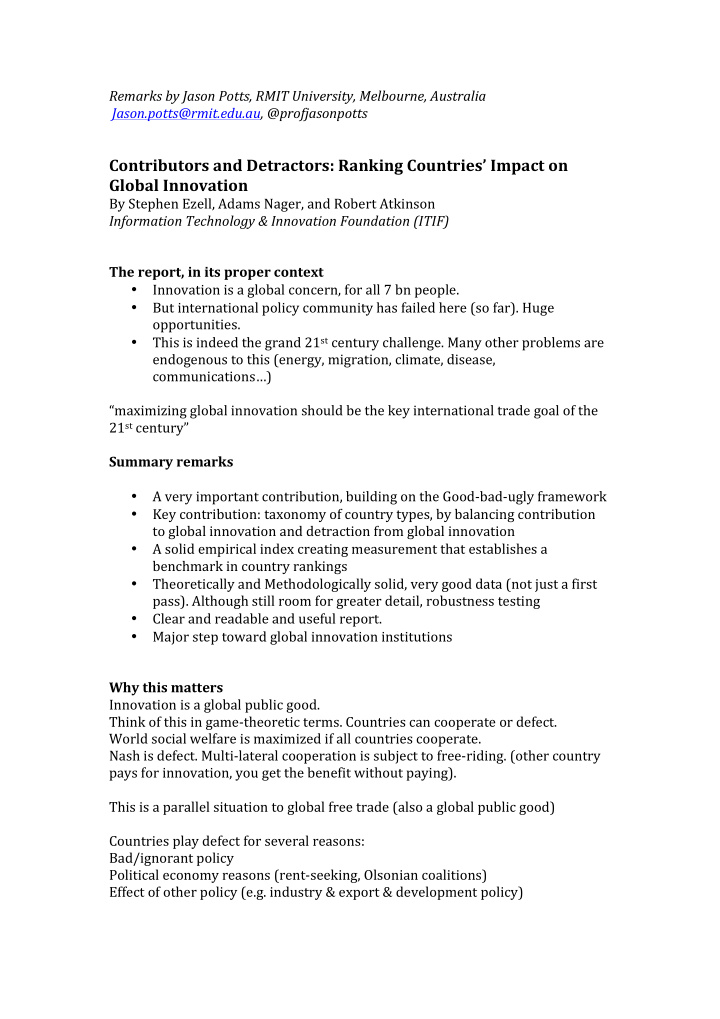 contributors and detractors ranking countries impact on