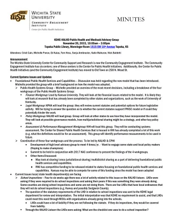 MINUTES  KDHE-KALHD P  Public H  Heal  alth a  h and  nd M  Medicai  aid A  Advisor  ory G  Group