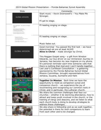 2019 Global Mission Presentation  Florida-Bahamas Synod Assembly  Slide  Comments Start music
