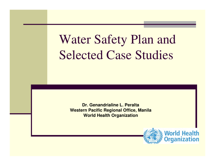 water safety plan and selected case studies