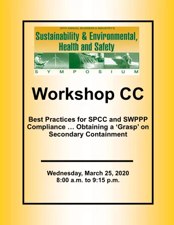Workshop CC  Best Practices for SPCC and SWPPP  Compliance  Obtaining a Grasp on