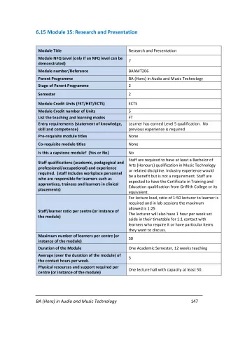 6.15 Module 15: Research and Presentation  Module Title  Research and Presentation  Module NFQ
