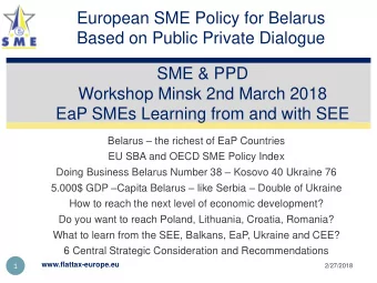 EaP SMEs Learning from and with SEE Belarus  the richest of EaP Countries  EU SBA and OECD SME