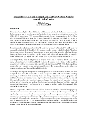 Impact of Frequency and Timing of Antenatal Care Visits on Neonatal  mortality in EAG states
