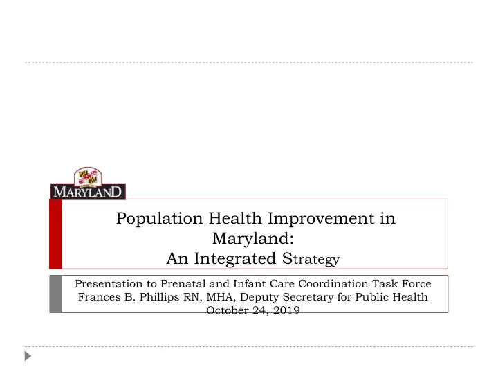 population health improvement in maryland