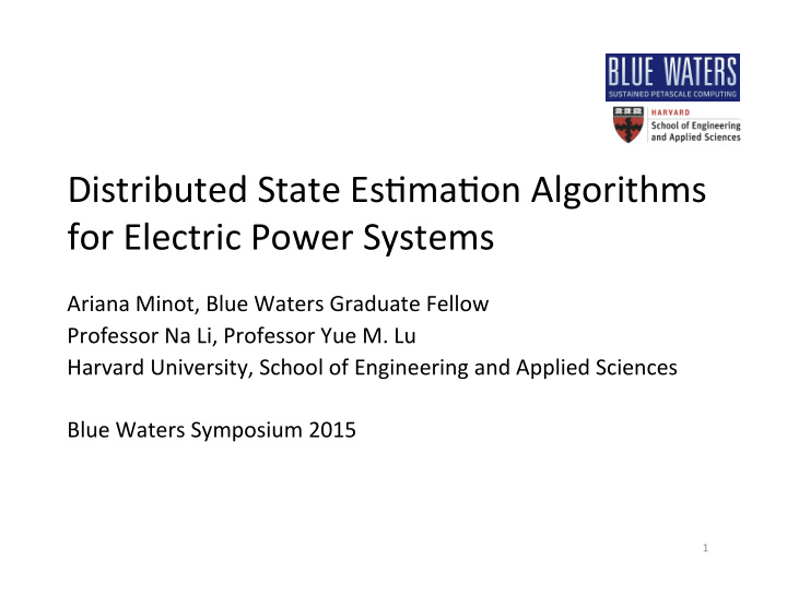 distributed state es ma on algorithms for electric power