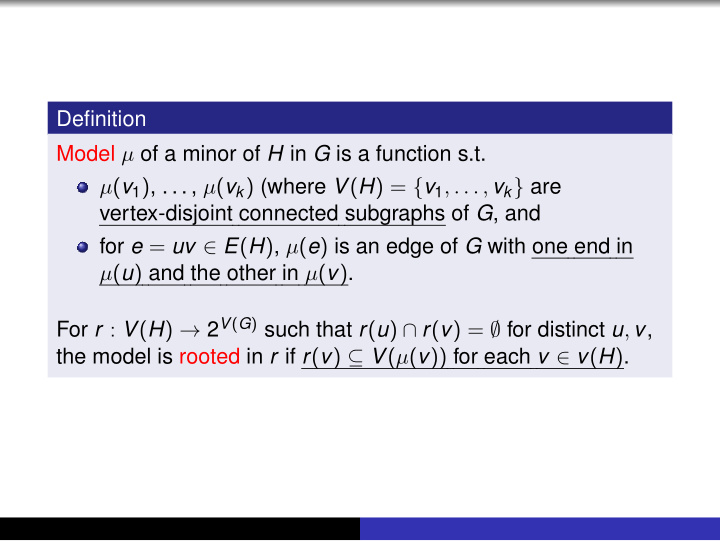 definition model of a minor of h in g is a function s t v