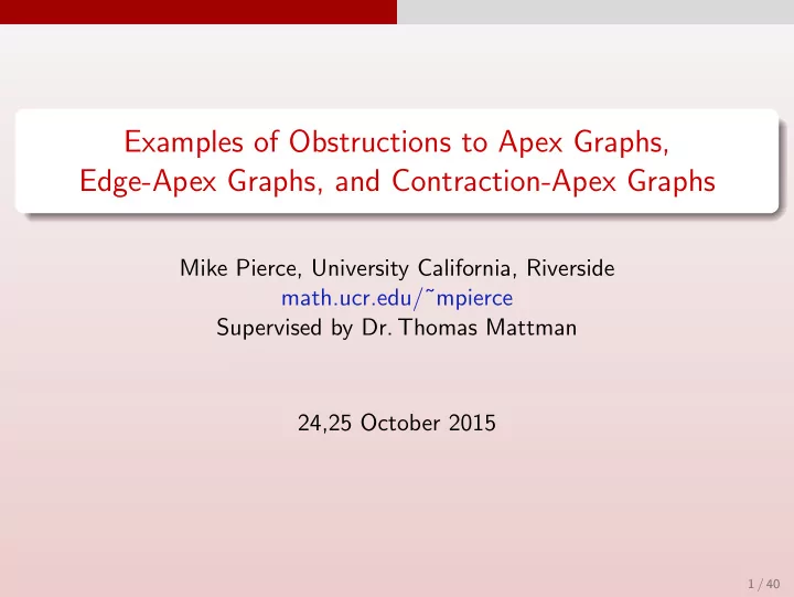 examples of obstructions to apex graphs edge apex graphs