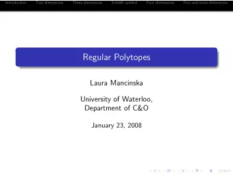 Regular Polytopes  Laura Mancinska  University of Waterloo,  Department of C&amp;O  January 23,