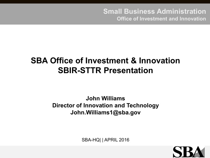 sba office of investment innovation sbir sttr presentation