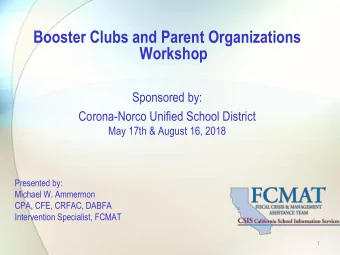 Workshop  Sponsored by:  Corona-Norco Unified School District  May 17th &amp; August 16, 2018