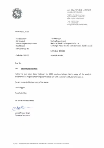 GE  T&amp;D India Limited  L31  I02DL1957PLC193993  T-5 &amp; T-6.  Plot 1-14,  Axis House  Jaypee