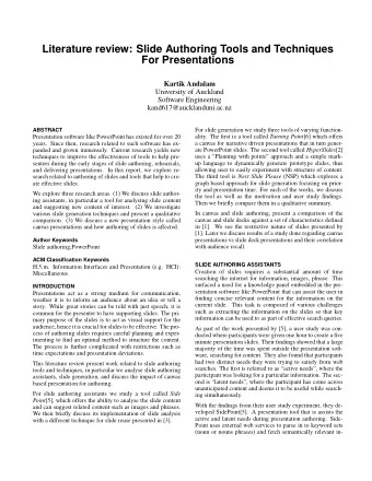 Literature review: Slide Authoring Tools and Techniques  For Presentations  Kartik Andalam