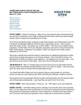 HURRICANE HARVEY RELIEF PRO-AM  MATTRESS MACK CHECK PRESENTATION  March 27, 2018  Steve Timms  Jim