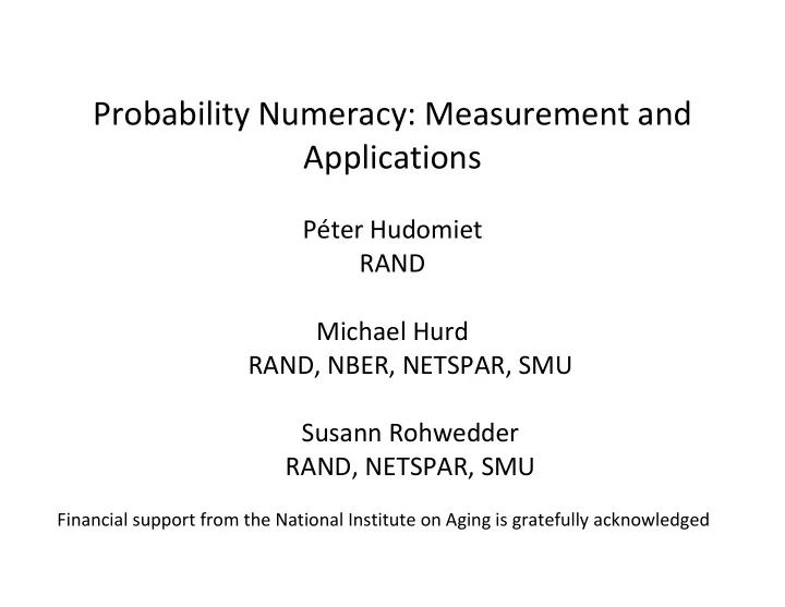 probability numeracy measurement and applications