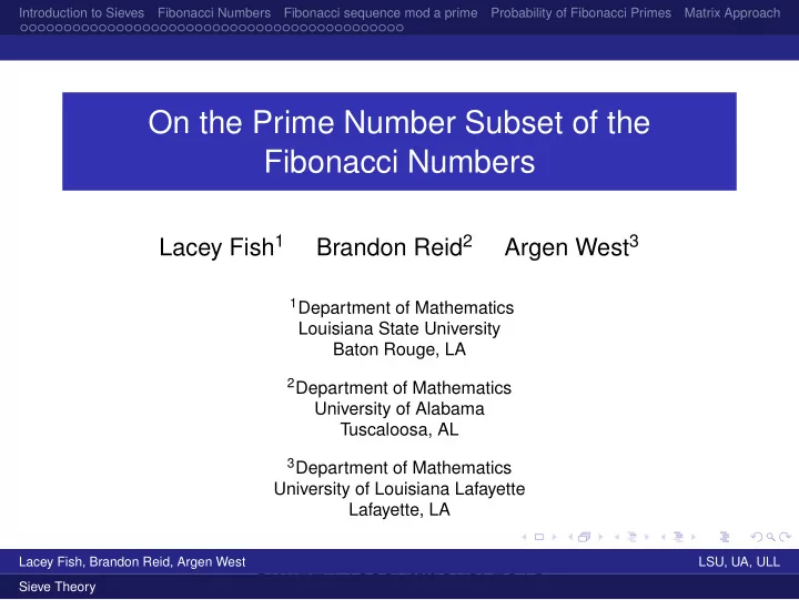 on the prime number subset of the fibonacci numbers