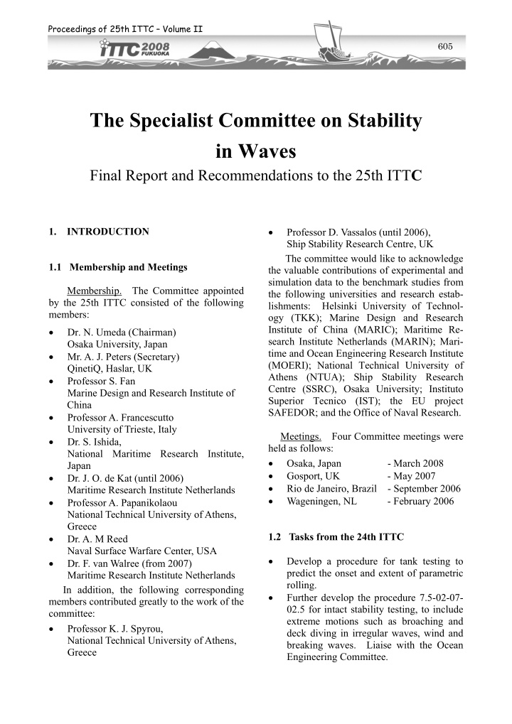the specialist committee on stability in waves