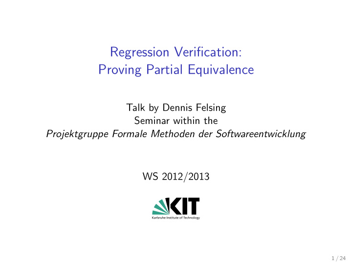 regression verification proving partial equivalence