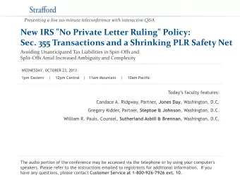 New IRS &quot;No Private Letter Ruling&quot; Policy:  Sec. 355 Transactions and a Shrinking PLR