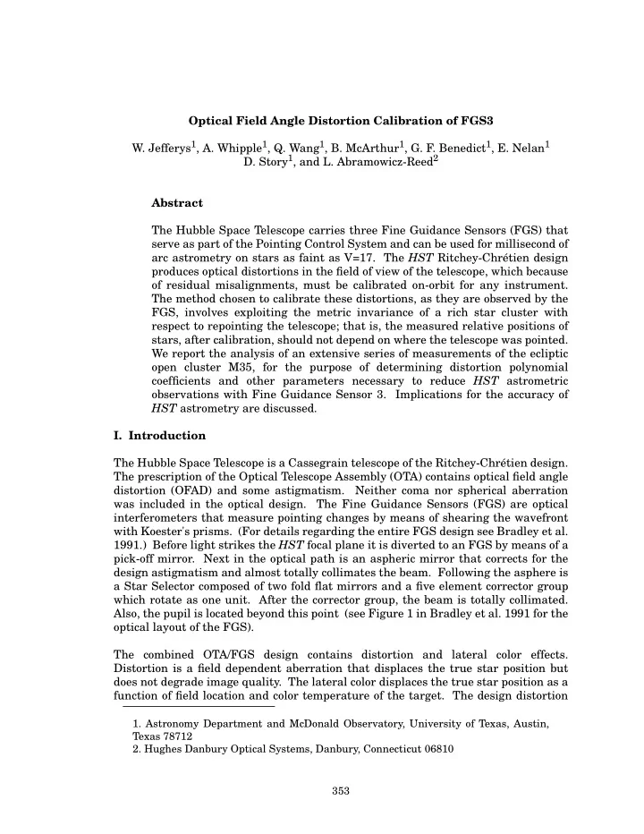optical field angle distortion calibration of fgs3