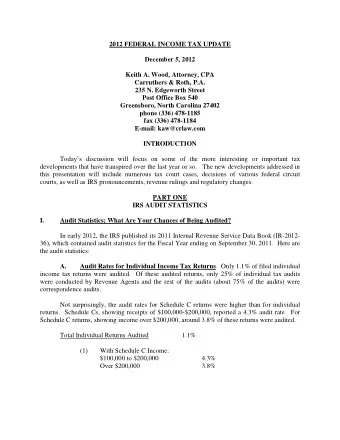 2012 FEDERAL INCOME TAX UPDATE  December 5, 2012  Keith A. Wood, Attorney, CPA  Carruthers &amp;