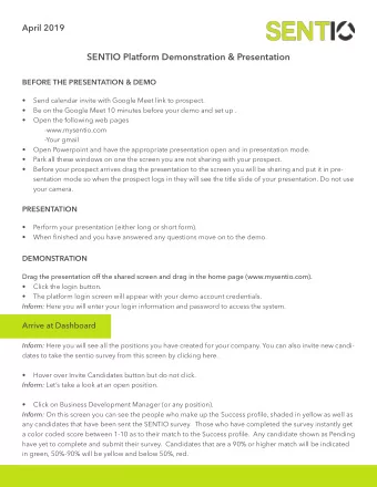 SENTIO Platform Demonstration &amp; Presentation  BEFORE THE PRESENTATION &amp; DEMO    Send