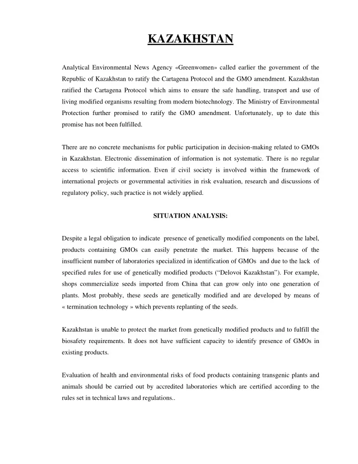 at the end of september kazakhstan adopted a technical