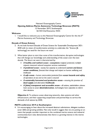 National Oceanography Centre  Opening Address Marine Autonomy Technology Showcase (MATS)  12