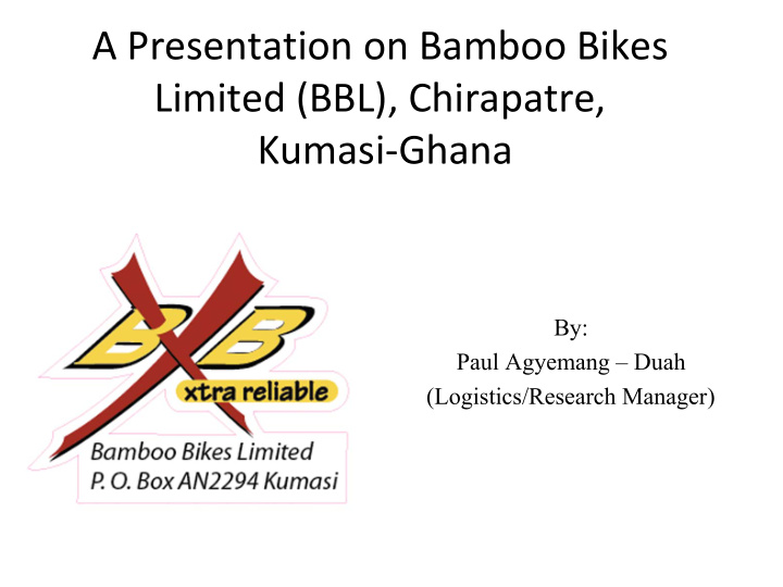 a presentation on bamboo bikes limited bbl chirapatre