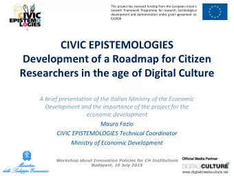 Researchers in the age of Digital Culture  A brief presentation of the Italian Ministry of the