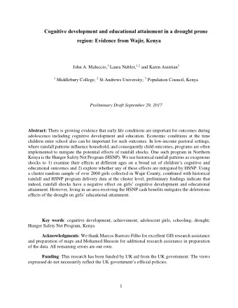 Cognitive development and educational attainment in a drought prone region: Evidence from Wajir,