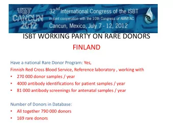 ISBT WORKING PARTY ON RARE DONORS  FINLAND  Have a national Rare Donor Program: Yes,  Finnish Red