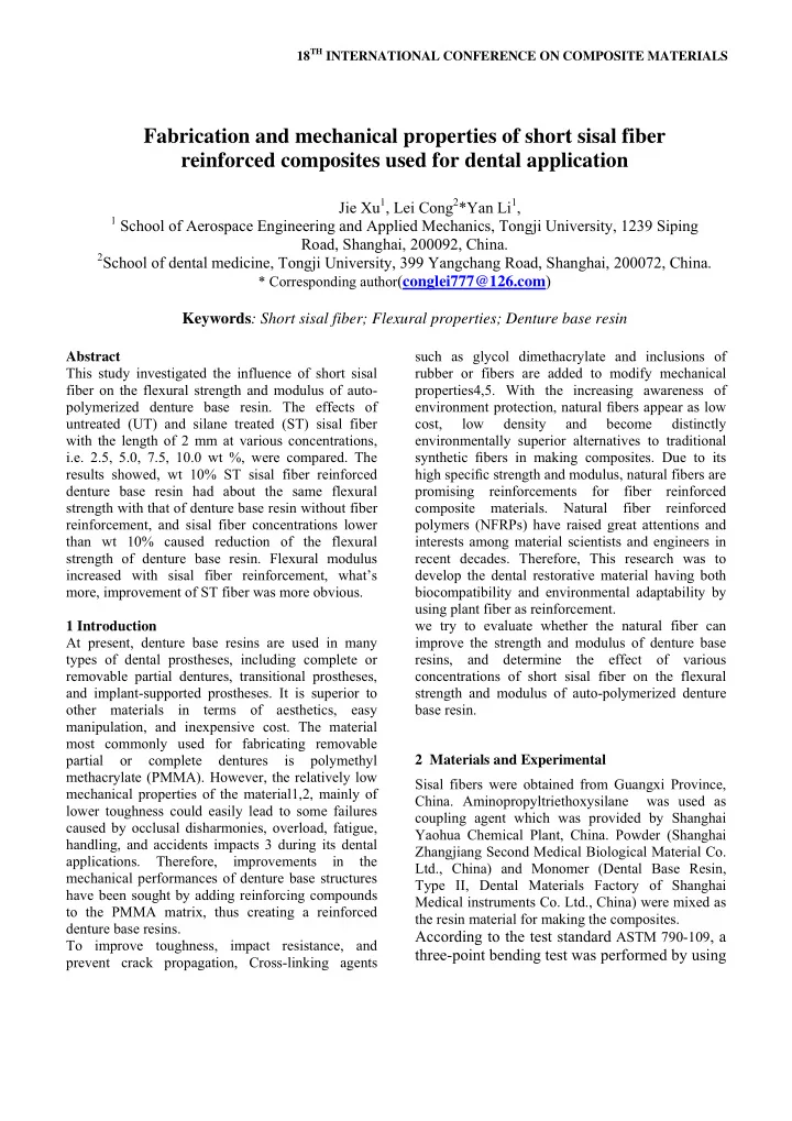 fabrication and mechanical properties of short sisal