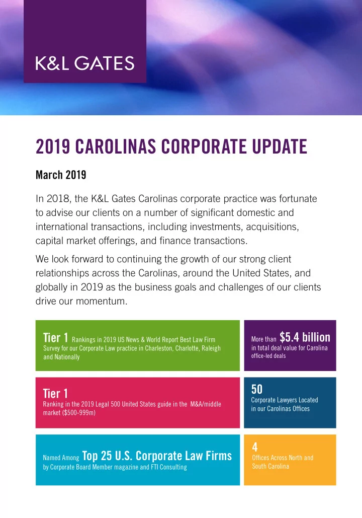 2019 carolinas corporate update