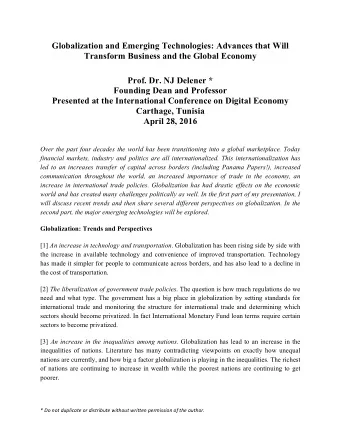 Globalization and Emerging Technologies: Advances that Will  Transform Business and the Global