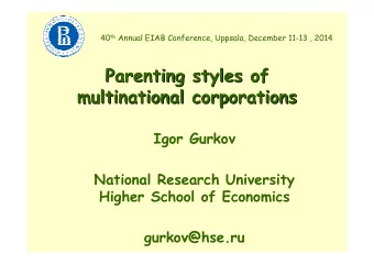 Parenting styles of  Parenting styles of  multinational corporations  multinational corporations